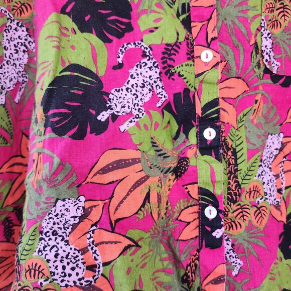 C&C California 100% linen button down shirt blouse magenta tropical print 2X new - Picture 5 of 8
